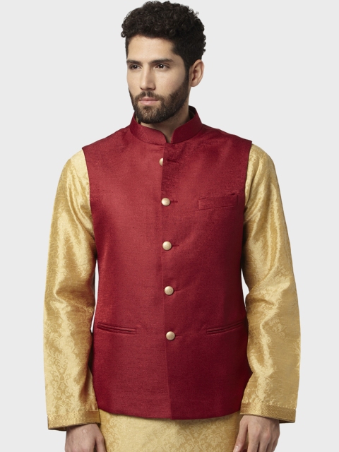

ethnix Men Red Solid Nehru Jacket