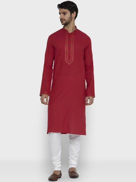 

ethnix Men Red & White Solid Kurta with Churidar