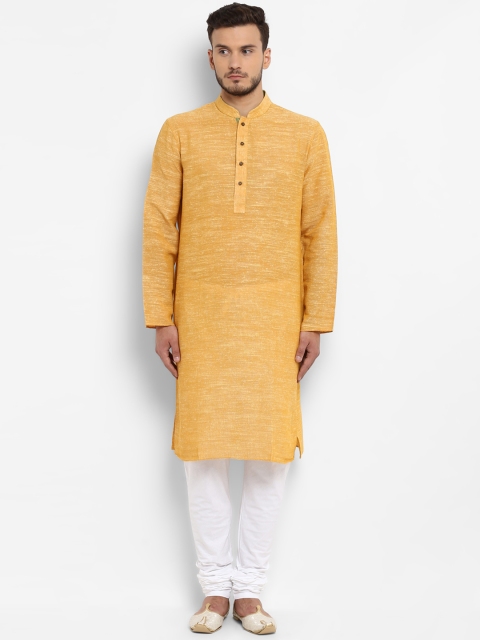 

ethnix Men Yellow & White Solid Kurta with Churidar