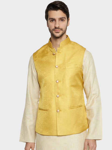 

ethnix Men Yellow Solid Nehru Jacket