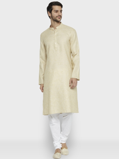 

ethnix Men Beige & White Solid Kurta with Churidar