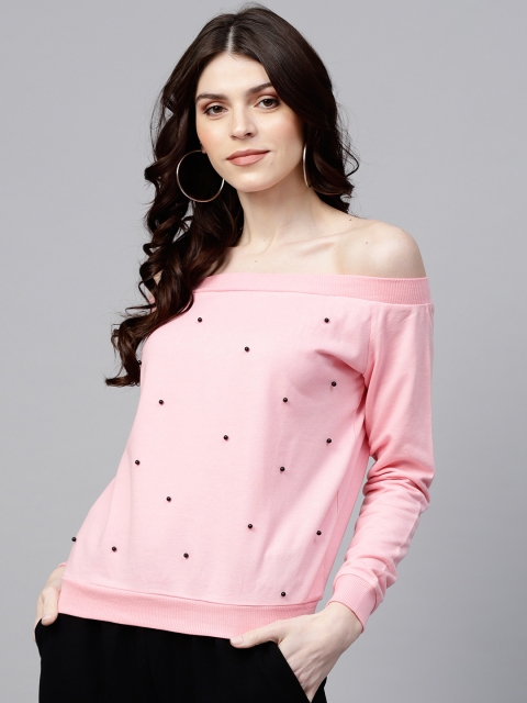 

SASSAFRAS Women Pink Solid Sweatshirt