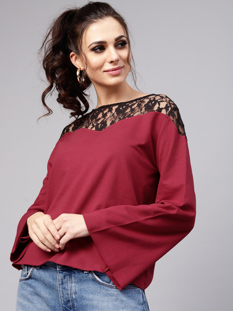 

SASSAFRAS Women Maroon Solid A-Line Top