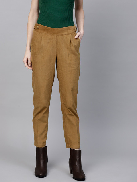

SASSAFRAS Women Brown Solid Corduroy Trousers