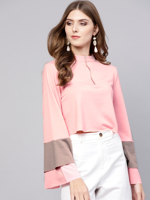 

SASSAFRAS Women Pink Solid Crop Sweatshirt