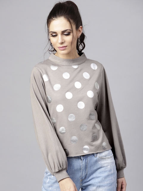 

SASSAFRAS Women Taupe Printed Sweatshirt