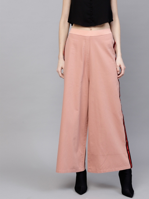 

SASSAFRAS Women Peach-Coloured Regular Fit Solid Parallel Trousers