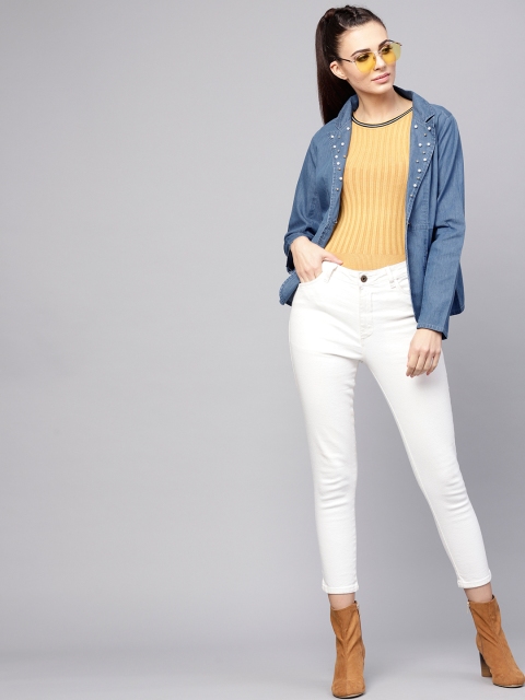 

SASSAFRAS Women Blue Solid Denim Jacket