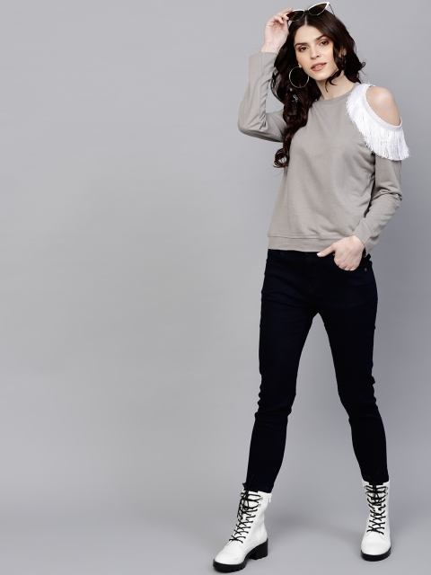 

SASSAFRAS Women Grey Solid Sweatshirt