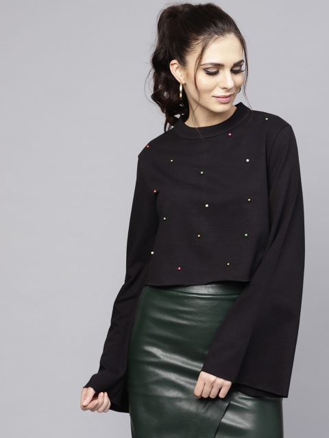 

SASSAFRAS Women Black Solid Sweatshirt