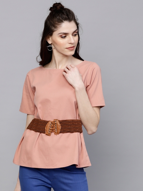 

SASSAFRAS Women Pink Solid Pure Cotton Top