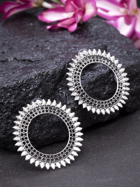 

Infuzze Oxidised Silver-Toned Circular Drop Earrings