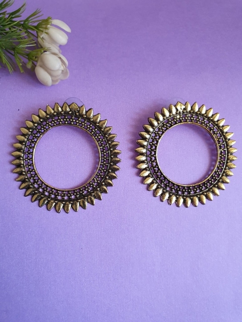 

Infuzze Antique Gold-Toned Circular Drop Earrings