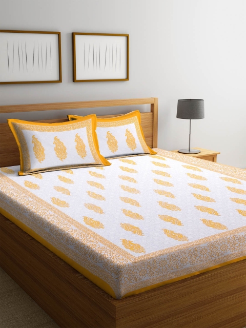 

Rajasthan Decor White Printed Flat 180 TC Cotton Double Bedsheet with Pillow Covers
