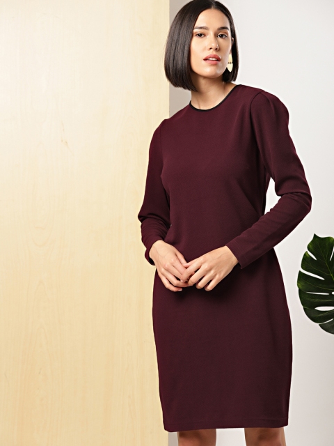 

her by invictus Women Maroon Solid Sheath Dress
