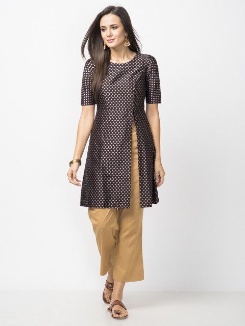

Fabindia Black & Golden Self Design Tunic