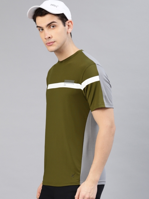

HRX by Hrithik Roshan Men Olive Green Colourblocked Round Neck T-shirt