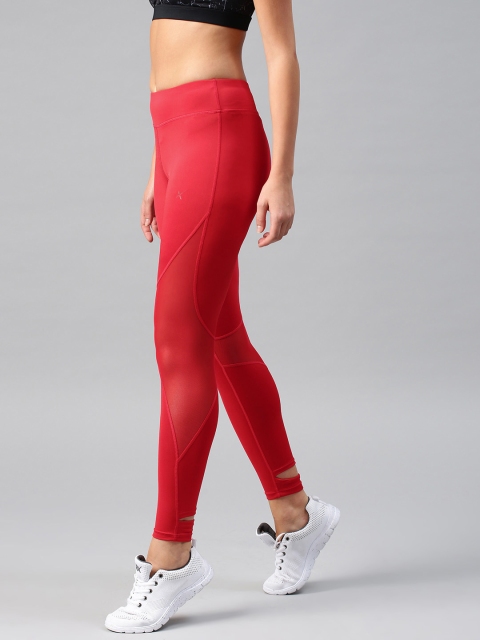 

HRX by Hrithik Roshan Women Red Rapid-Dry Cropped Mesh Detail Lifestyle Tights