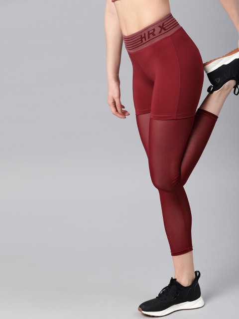 

HRX by Hrithik Roshan Women Maroon Semi-Sheer Running Tights