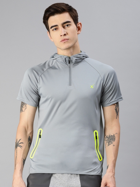 

HRX by Hrithik Roshan Men Grey Solid Hood Running T-shirt