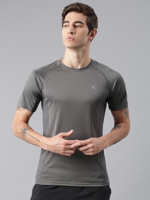 

HRX by Hrithik Roshan Men Grey Solid Round Neck T-shirt