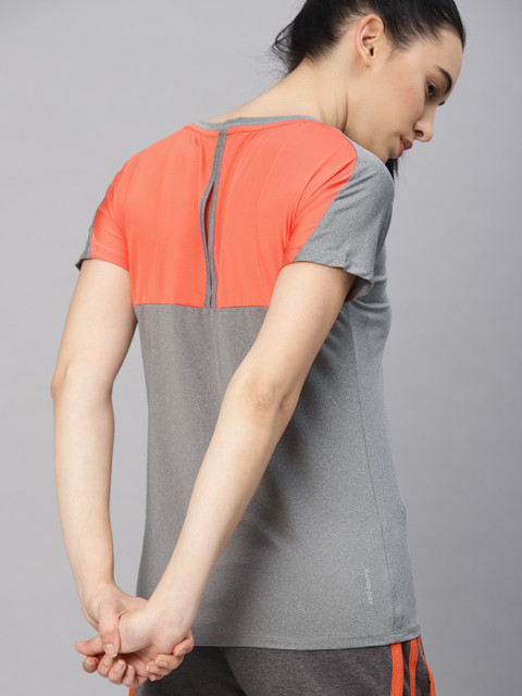 

HRX by Hrithik Roshan Women Grey & Orange Solid Round Neck T-shirt