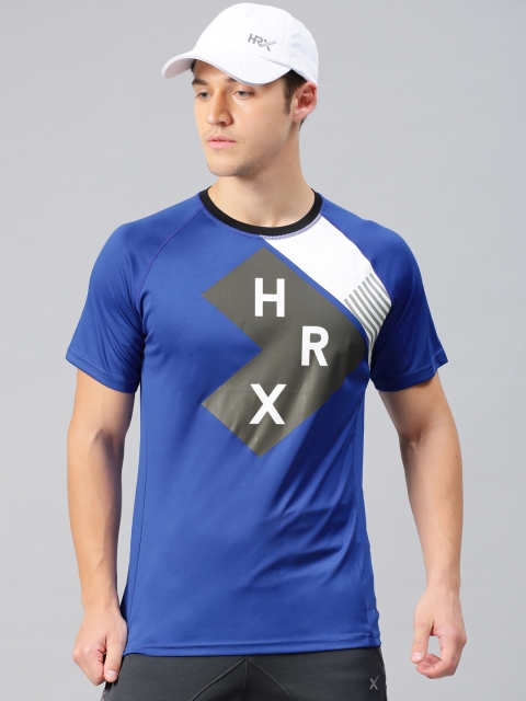 

HRX by Hrithik Roshan Men Blue Printed Rapid-Dry Running T-shirt