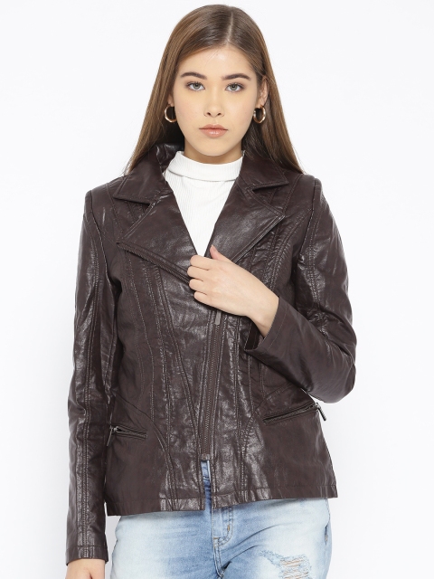 

Fort Collins Women Coffee Brown Solid Asymmetric Closure Biker Jacket