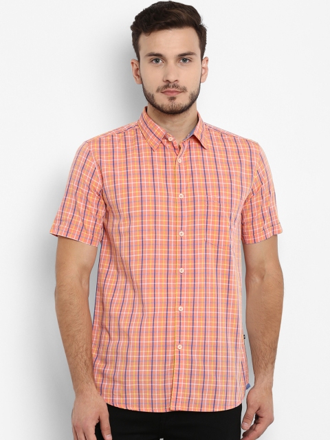 

Parx Men Orange & Blue Slim Fit Checked Casual Shirt