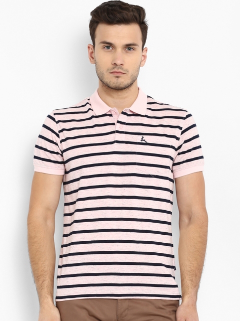 

Parx Men Pink Striped Polo Collar T-shirt