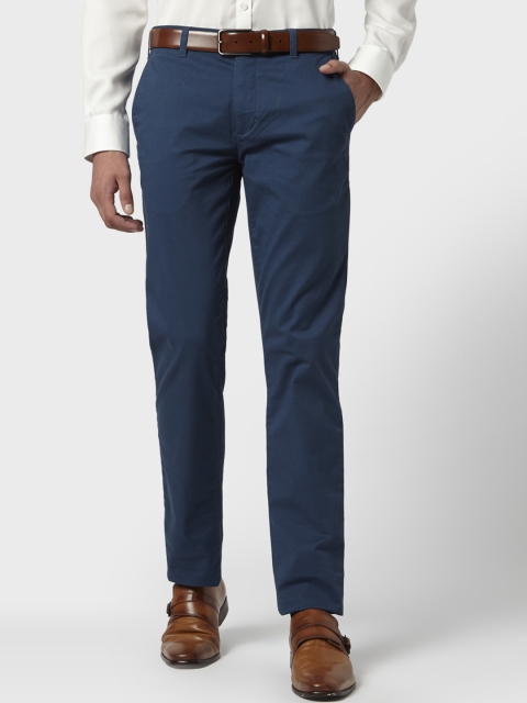 

Park Avenue Men Navy Blue Tapered Fit Self Design Formal Trousers
