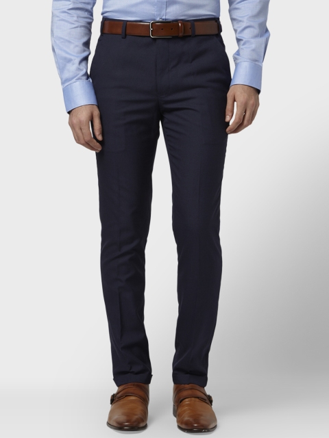 

Park Avenue Men Navy Blue Regular Fit Self Design Formal Trousers