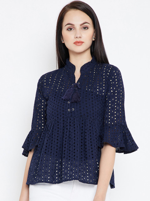 

Toshee Women Navy Blue Self Design Empire Pure Cotton Top
