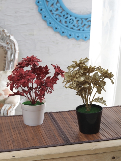 

FOLIYAJ Set of 2 Red & Gold-Toned Artificial Plant