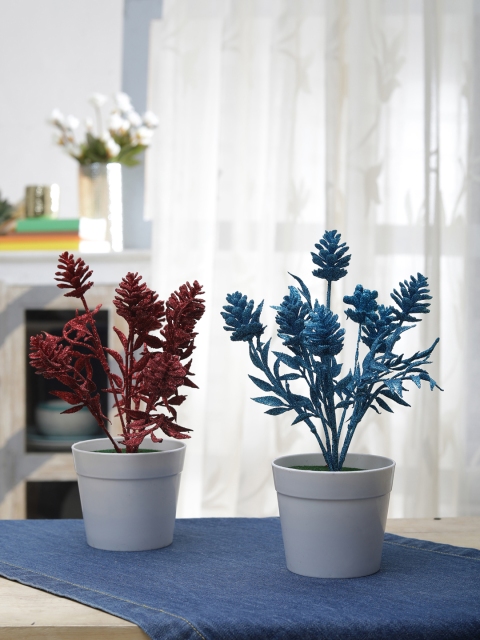 

FOLIYAJ Set of 2 Red & Blue Artificial Plant With Pot