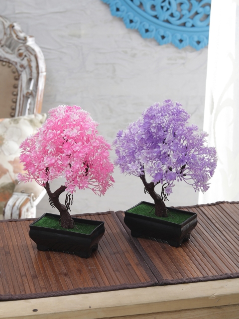 

FOLIYAJ Set of 2 Pink & Purple Artificial Plant With Pot