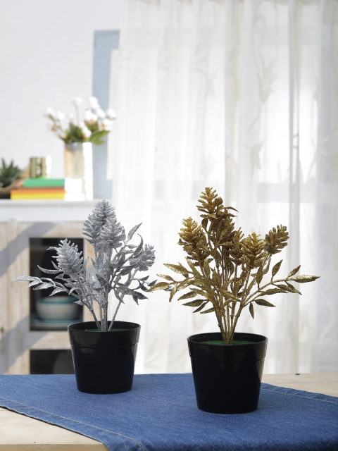 

FOLIYAJ Set of 2 Silver-Toned & Gold-Toned Artificial Plant