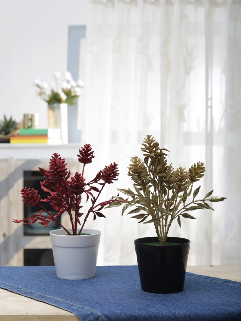 

FOLIYAJ Set of 2 Red & Gold-Toned Artificial Plant