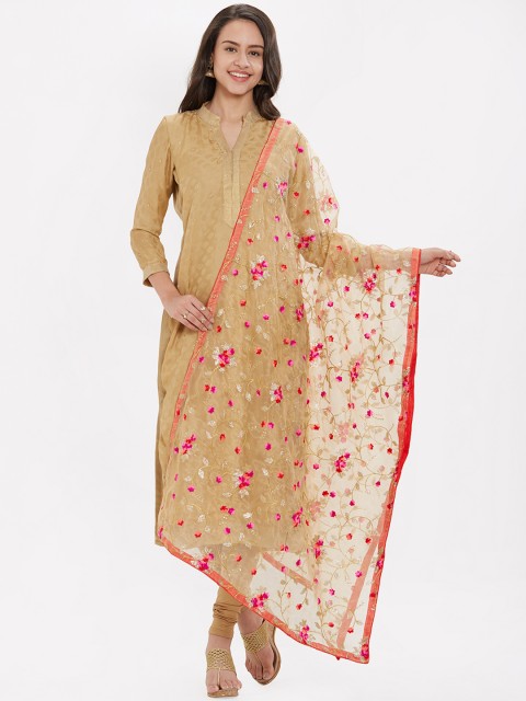 

Dupatta Bazaar Women Gold-Toned & Pink Embroidered Dupatta