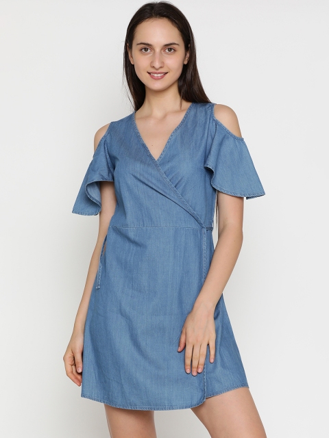 

Blue Saint Women Blue Solid Wrap Dress