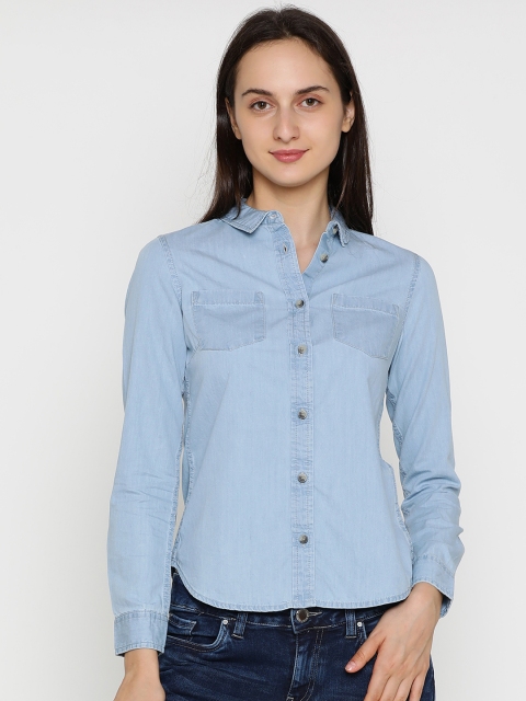 

Blue Saint Women Blue Regular Fit Solid Casual Shirt