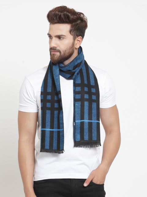 

Alvaro Castagnino Men Turquoise Blue & Black Striped Muffler