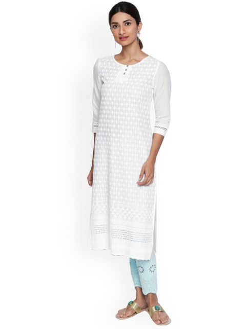 

NAARI Women White Embroidered Straight Kurta