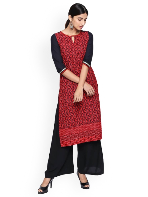 

Naari Women Black & Red Printed Straight Kurta