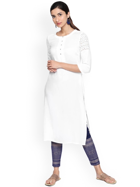

NAARI Women White Solid Straight Kurta