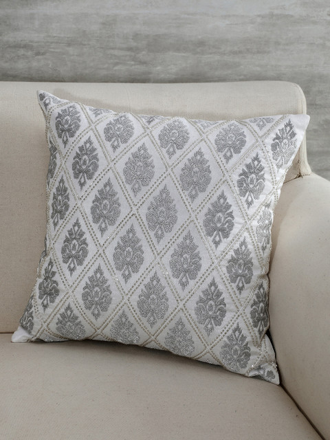 

Pure Home and Living Silver-Toned Floral Square Cushion Cover