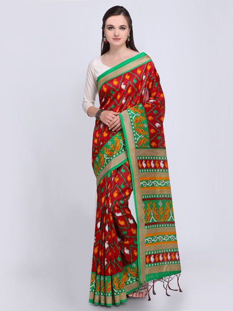 

Saree mall Red Art Silk Printed Bhagalpuri Saree