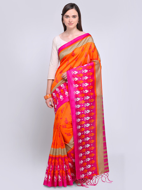 

Saree mall Orange & Pink Art Silk Printed Bhagalpuri Saree