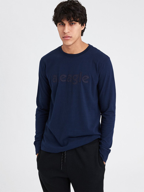 

AMERICAN EAGLE OUTFITTERS Men Navy Blue Self Design Round Neck T-shirt