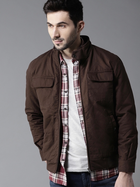

HERE&NOW Men Brown Solid Quilted Jacket